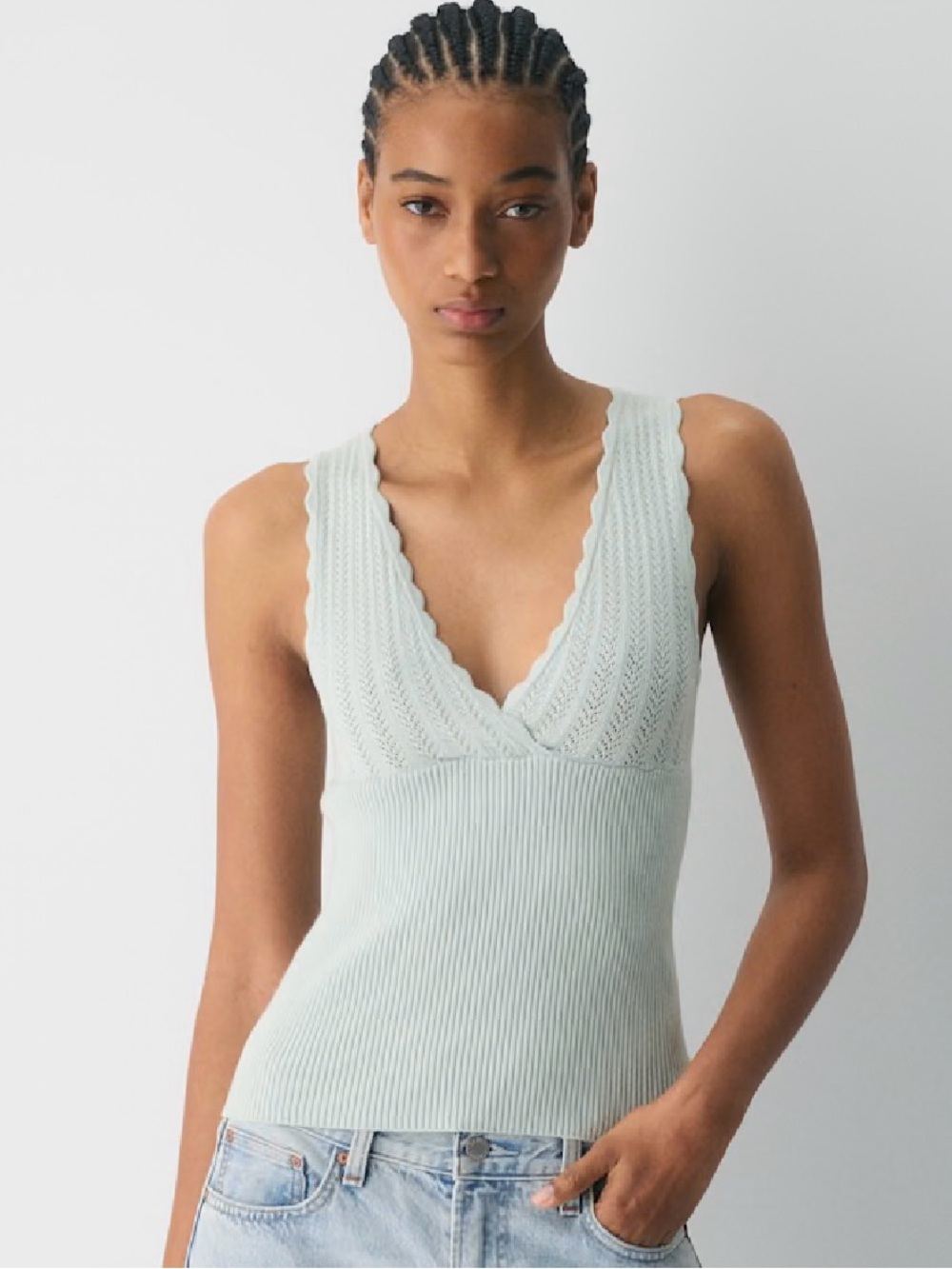 Aritzia Wilfred Light Mint Scallop V-Neck Rib Knit Tank - Women